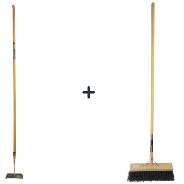 Synx Tools Houe droite 18 cm + Balai de rue en nylon noir 40 cm - 160 cm en acier avec poignée - Houe - Nylon
