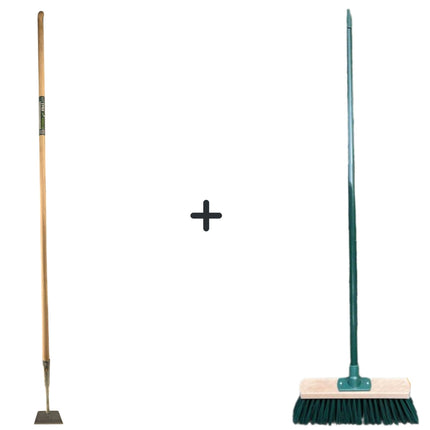 Houe droite 12 cm et balai d'extérieur vert avec manche 117 cm 160 cm - Houe