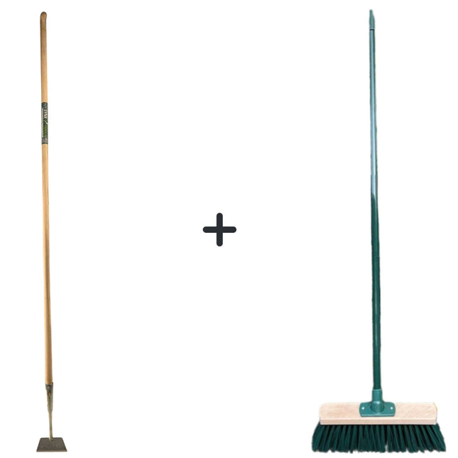 Houe droite 12 cm et balai d'extérieur vert avec manche 117 cm 160 cm - Houe