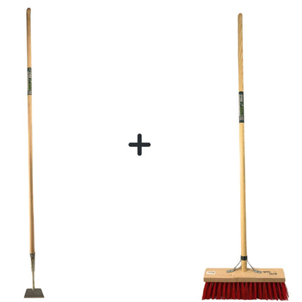 Synx Tools Houe droite 12 cm avec manche en acier 160 cm + balai de rue en nylon 35 cm - Houe droite 12 cm - Balai d'extérieur