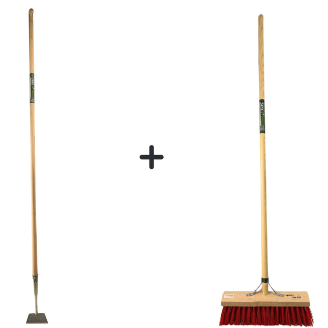 Synx Tools Houe droite 12 cm avec manche en acier 160 cm + balai de rue en nylon 35 cm - Houe droite 12 cm - Balai d'extérieur