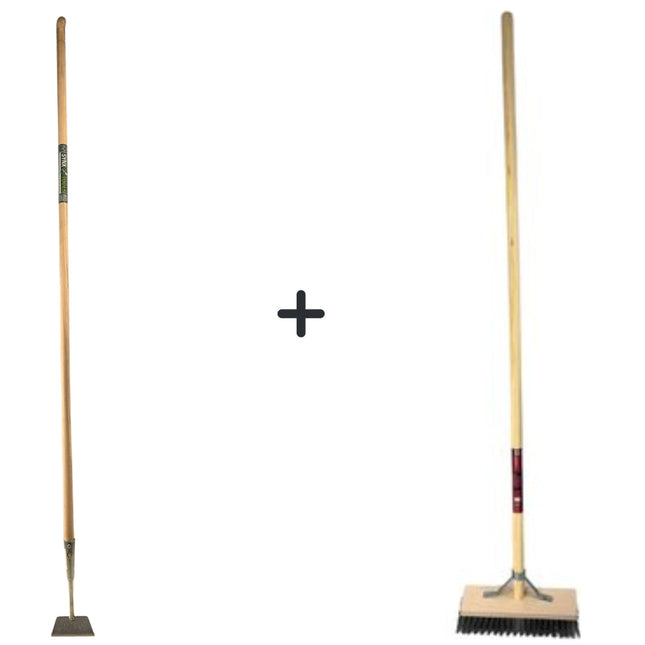Synx Tools Houe droite 12 cm avec manche en acier 160 cm + Balai en fil d'acier avec manche en acier 150 cm - Houe - Fil d'acier