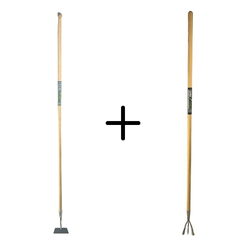 Synx Tools Sarcloir droit 20 cm avec manche 160 cm + Râteau de jardin 3 dents avec manche 150 cm
