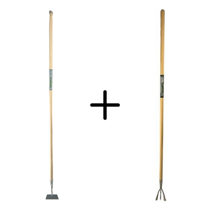 Synx Tools Houe droite 12 cm avec manche 160 cm + Râteau de jardin 3 dents avec manche 150 cm