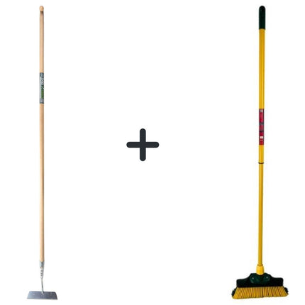Synx Tools Houe droite avec manche 160 cm + balai à griffes 28 cm - Houe - Manche télescopique 70-140 cm