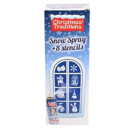 Spray neige avec Noël Kit de pochoirs pour fenêtres - neige en spray - décoration neige (8 pièces, 150 ml)