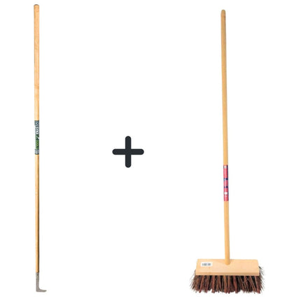 Synx Tools Couteau à joints 150 cm et Synx Tools Balai de ville 30 cm - Manche 120 cm - Fibres naturelles dures - Balai de rue - Balai d'extérieur - Balai de jardin - Grattoir à mauvaises herbes - Grattoir à joints