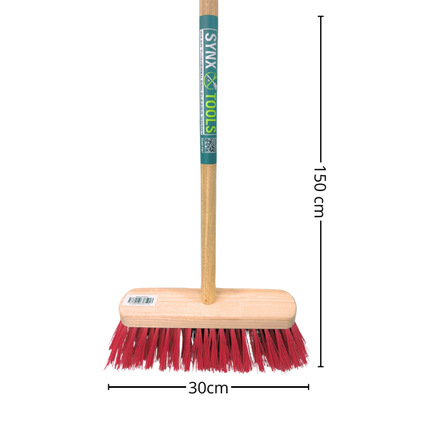 Synx Tools Balai dur rouge 30 cm - Balai de jardin avec manche 150 cm