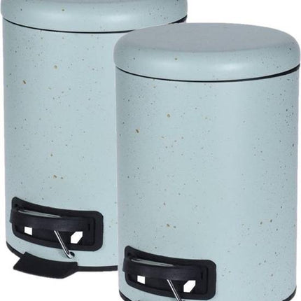 2 poubelles/seaux à pédale vert menthe mouchetés 3 litres - petites poubelles