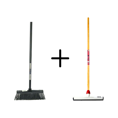 Binnenbezem Zwart + Vloertrekker Kunststof 35cm met Steel 120cm