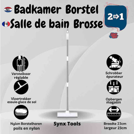 Synx Tools Brosse à récurer 2 en 1 pour salle de bain avec manche télescopique - Nettoyeur de carrelage et de sol