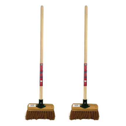 Synx Tools Kinderbezem Cocos set van 2 - Bezems - Buitenspeelgoed / Speelgoed incl. Steel 57cm - tuinierspeelgoed - Schepjes - Kinderen - Totale lengte 65cm