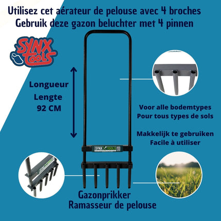 Synx Tools Aérateur de gazon 30 cm - fourche à bêcher  - aérateur de gazon