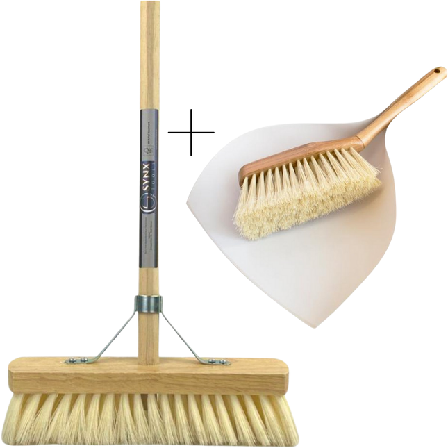 Balai d'intérieur Synx Tools Fibersoft avec manche (140 cm) - Balai doux pour l'intérieur - Balayette et pelle ECO (collection Bambou)