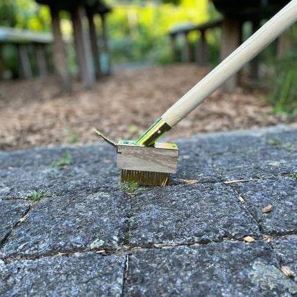 Synx Tools Brosses à joints - brosse en acier pour mauvaises herbes - Désherbeurs - Avec support et manche 160 cm