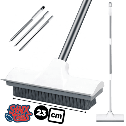 Synx Tools Brosse à récurer 2 en 1 pour salle de bain avec manche télescopique - Nettoyeur de carrelage et de sol