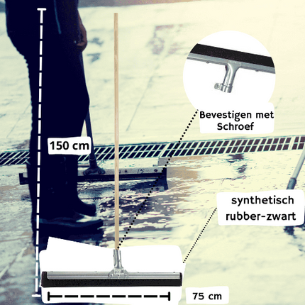 Synx Tools Vloertrekker 75cm met steel 150cm voor moeiteloos schoonmaken van de badkamervloer.